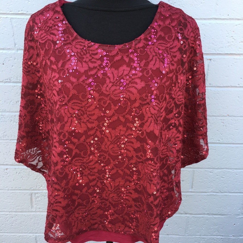 PerSeption Concept Red Sequin Blouse NWOT